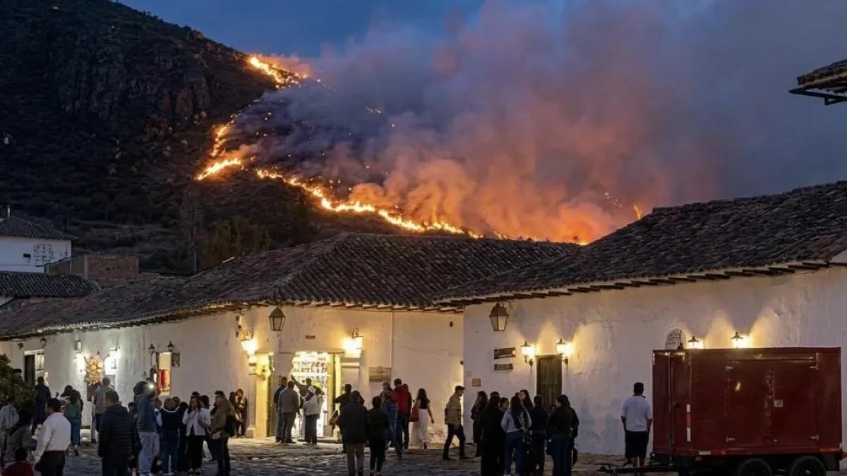 Grave incendio en el cerro San Marcos en Villa de Leyva: Mininterior Rodrigo Lara confirma control del 50 % del fuego y relevo de Bomberos de Bogotá