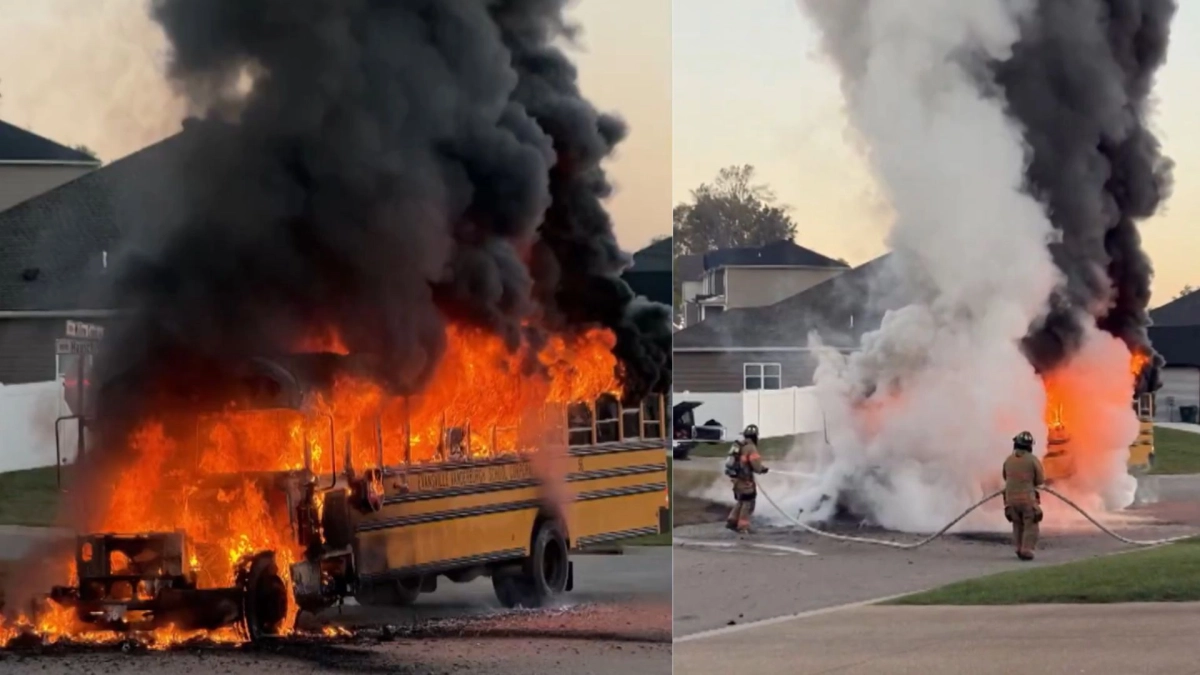Bus escolar se incendió en Indiana, Estados Unidos: seis niños fueron evacuados por la conductora antes de que las llamas consumieran el vehículo
